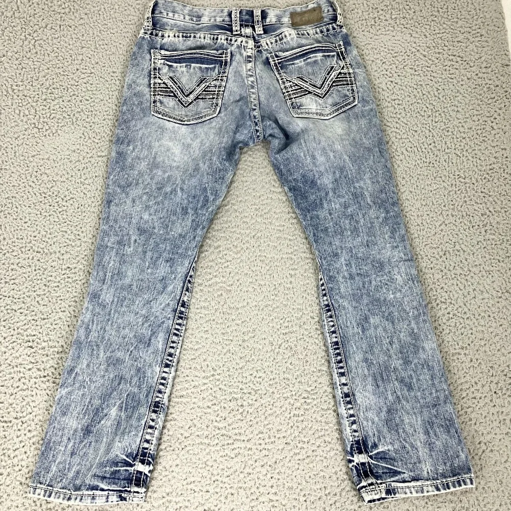 BKE Carter Straight Jeans Mens 31x30 Blue Acid Wash Denim Embroidered Distressed